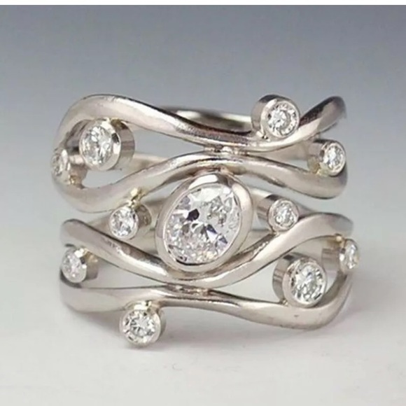 Jewelry - Elegant Women 925 Silver  Ring White Sapphire